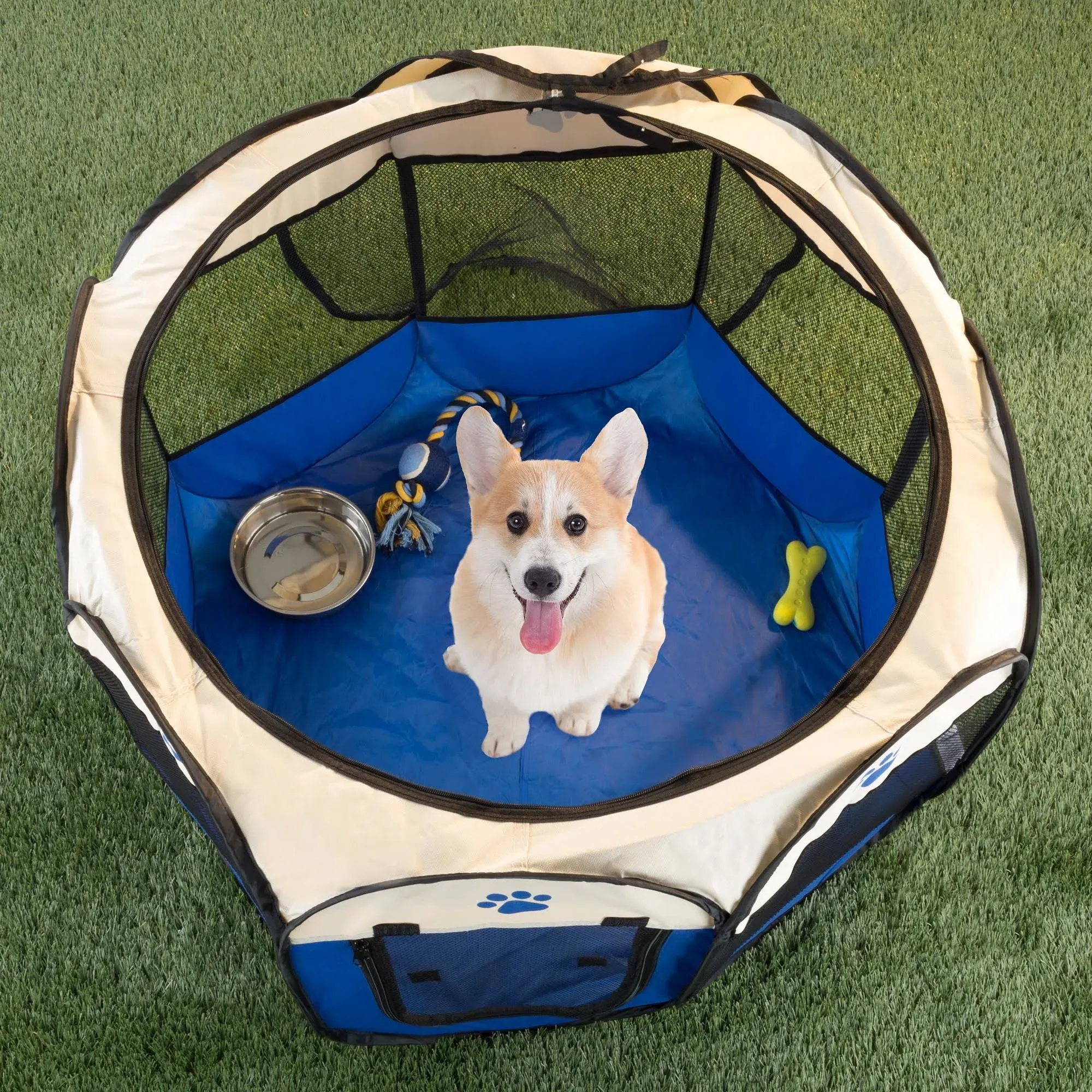 Pop-Up Pet Playpen - Indoor and Outdoor Dog Pen with Carrying Case - Portable Pet Enclosure for Dogs, Cats, and Other Small Animals by PETMAKER (Blue)