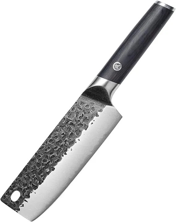 MITSUMOTO SAKARI 7 inch Japanese Nakiri Chef Knife, High Carbon Steel Vegetable Kitchen Knife, Hand Forged Multipurpose Cooking Chef's Knives for Slicing and Dicing (Pakkawood Handle)