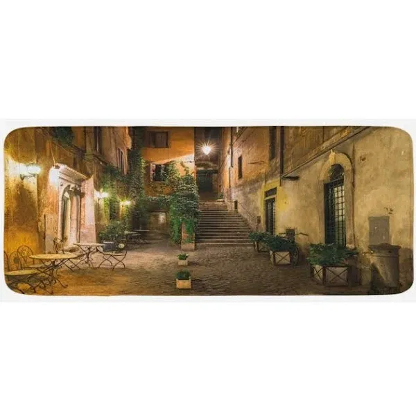 Ambesonne Italian Kitchen Mat, Old Courtyard Rome Italy Cafe Chairs City Historic Houses in Street, Plush Decorative Kitchen Mat with Non Slip Backing, 47" X 19", Brown Orange