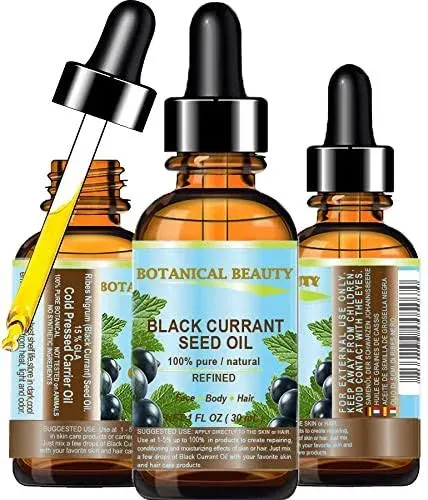 BLACK CURRANT SEED OIL 100% Pure Natural Undiluted Refined Cold Pressed Carrier oil. 1 Fl.oz. - 30 ml For Face, Skin, Hair, Lip, Nails. Rich in Gamma Linolenic acid, Omega 3 by Botanical Beauty