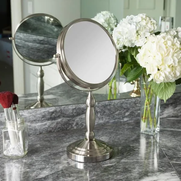 Zadro 16 in. L x 9 in. W 360° Swivel Freestanding Bi-View 10X/1X Magnification Vanity Beauty Makeup Mirror in Satin Nickel VAN410