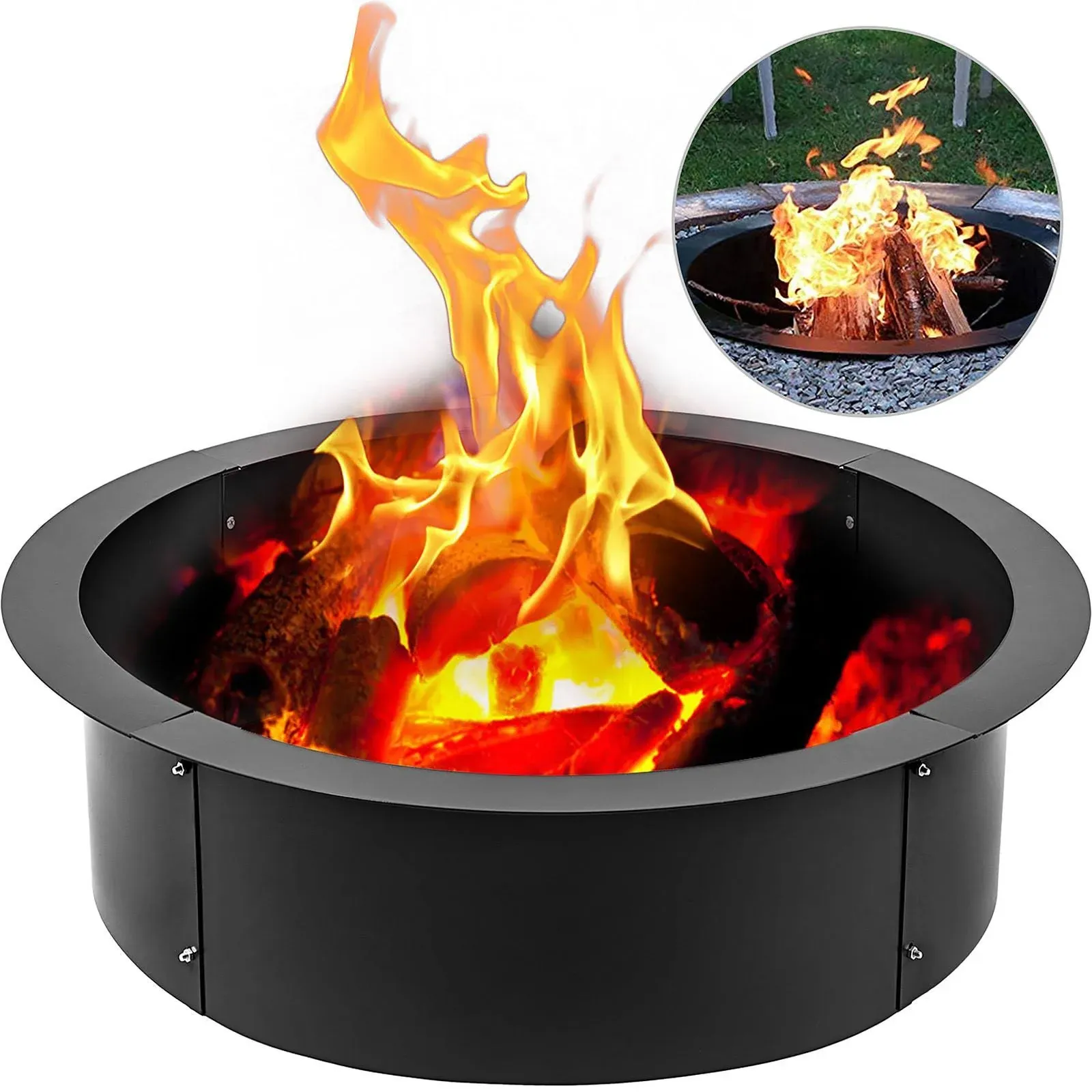 VEVOR Fire Pit Ring, 45-Inch Outer/39-Inch Inner Diameter, 10inch Height Fire Pit Insert, Heavy Duty Carbon Steel Liner DIY Campfire Ring Above or In-Ground, for Outdoor Camping, Bonfires