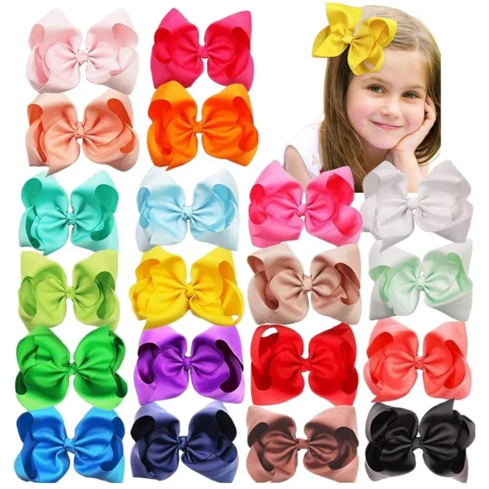 30Pack 6 Inch Large Hair Bows Clips Boutiue Cheer Bows Hair Clips for Girls Kids