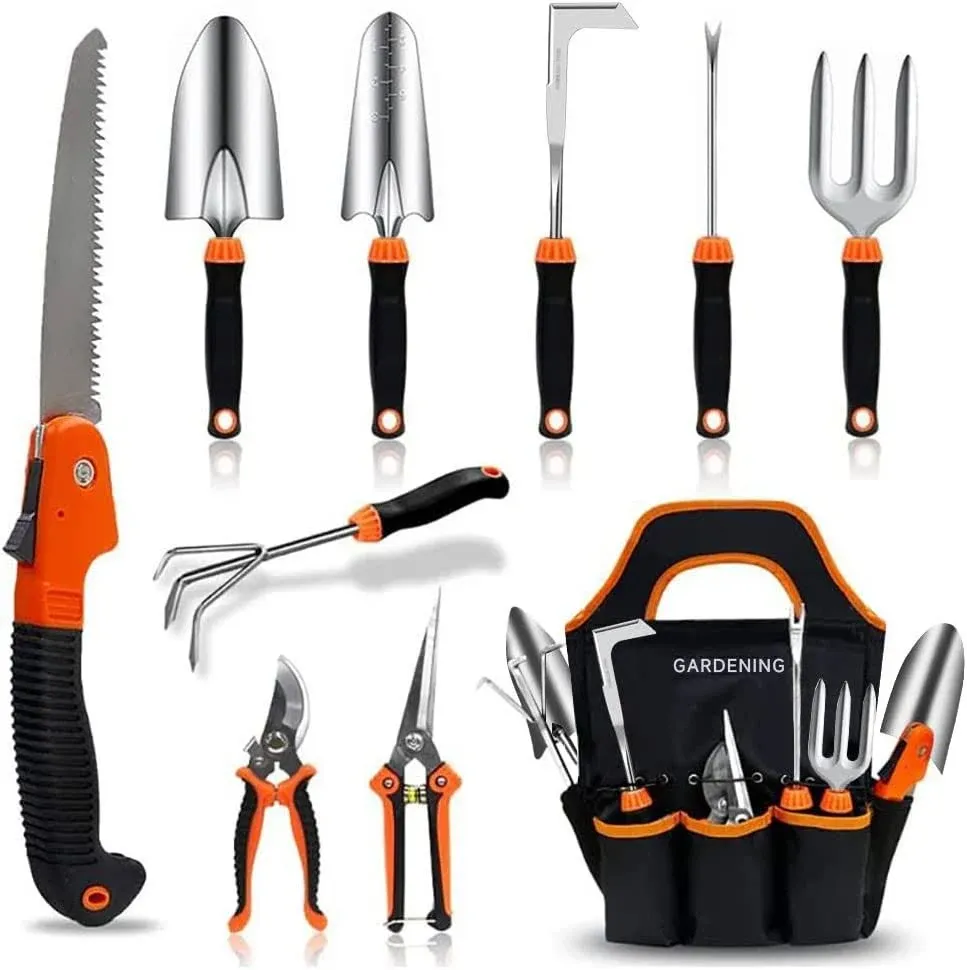 Garden Tool Set,10 PCS Stainless Steel Heavy Duty Gardening Tool Set with Soft R