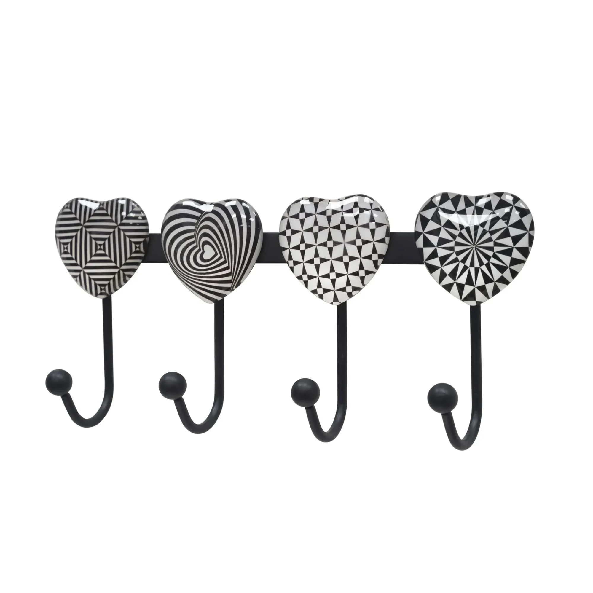 Coat Rack Wall Mounted With 4 Hooks Heart Geometric Pattern Decorative Wall Hook