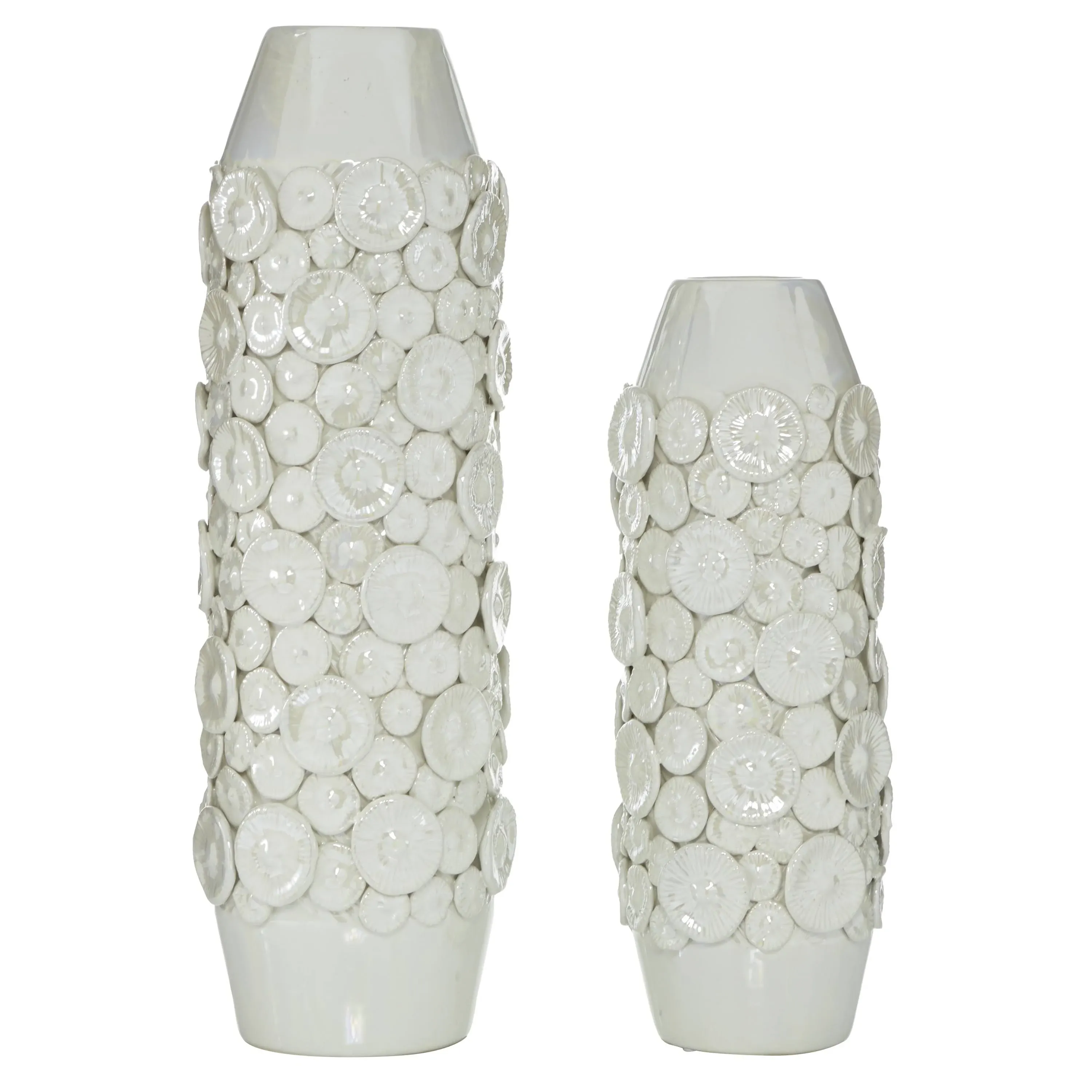 Deco 79 Ceramic Vase with Dimensional Circles Set of 2 22&#034; 17&#034;H White