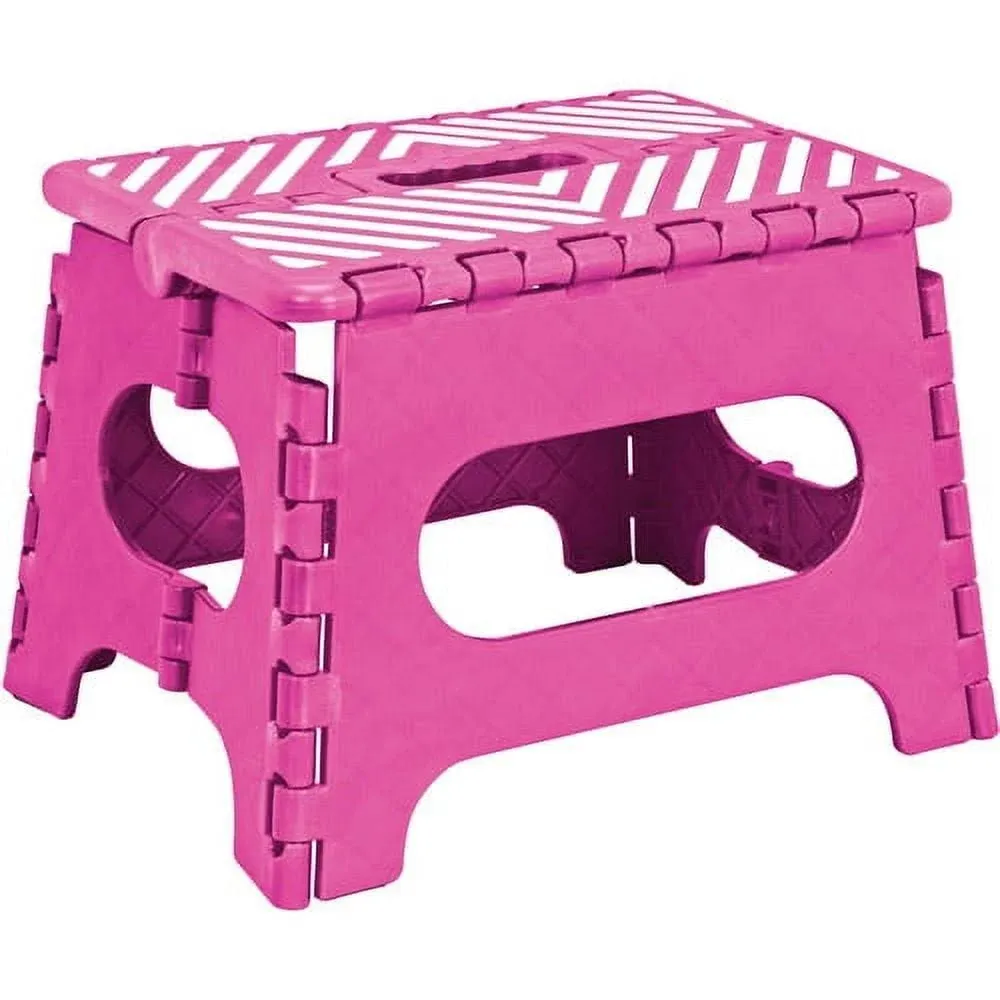 Simplify Plastic 9&#034; Stripe Top Single Step 1 Step Durable Folding Step Stool