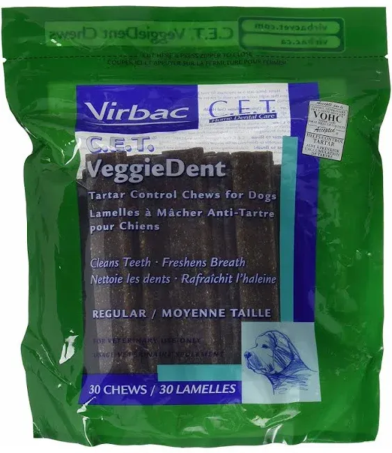 C.E.T. VeggieDent Chews, Regular,30 Chews (Pack of 2, 60 total)