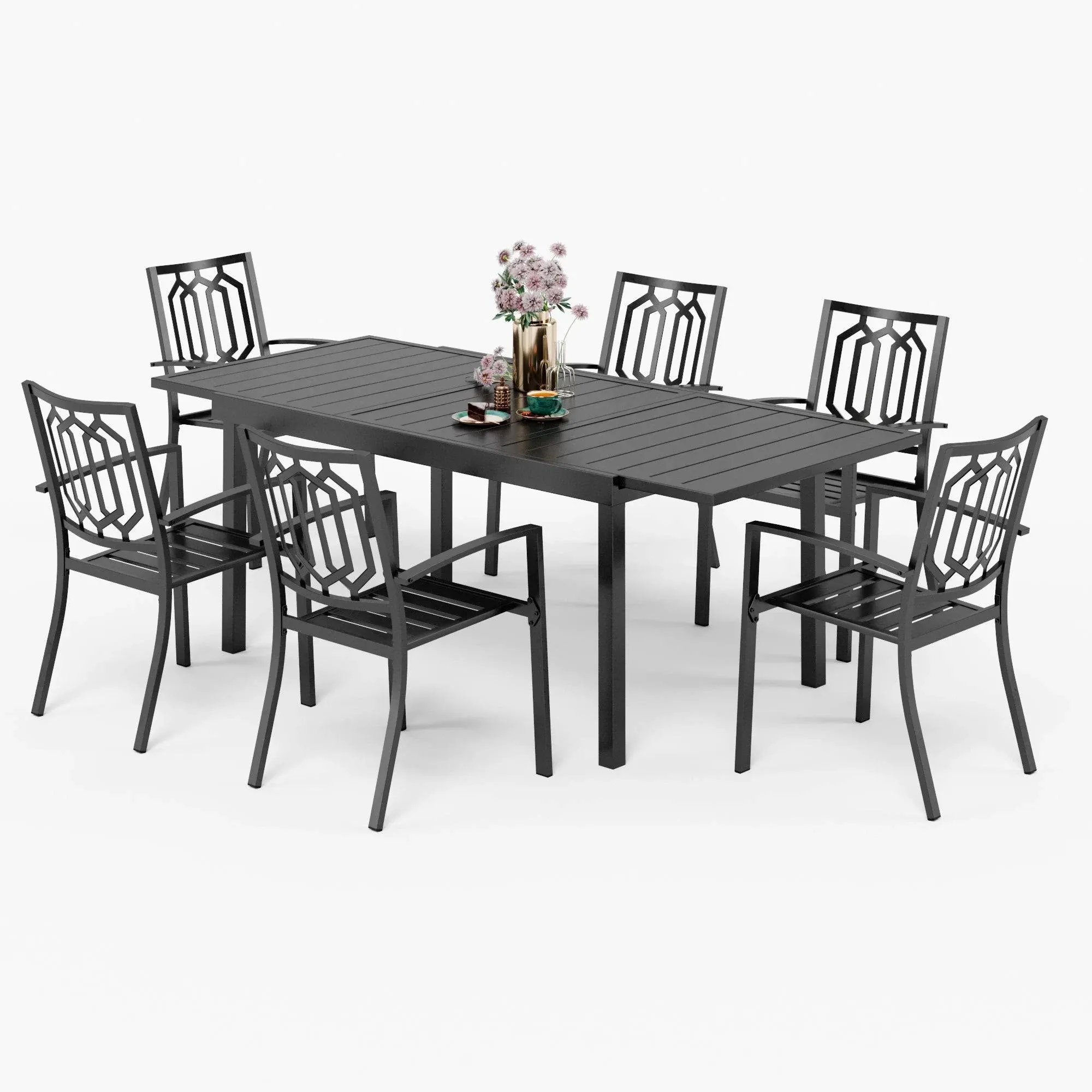 PHI VILLA Adjustable Table and Stackable Chairs 9-Piece Patio Dining Sets