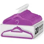 Zober Velvet Hangers 20 Pack - Clothes Hanger W/Tie Bar - Non-Slip, Swivel Hook, Slim Felt Hangers - Suits, Clothes, Pants, Coat Hanger - Purple