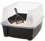 Iris USA Cat Litter Box with Shield and Scoop, Black