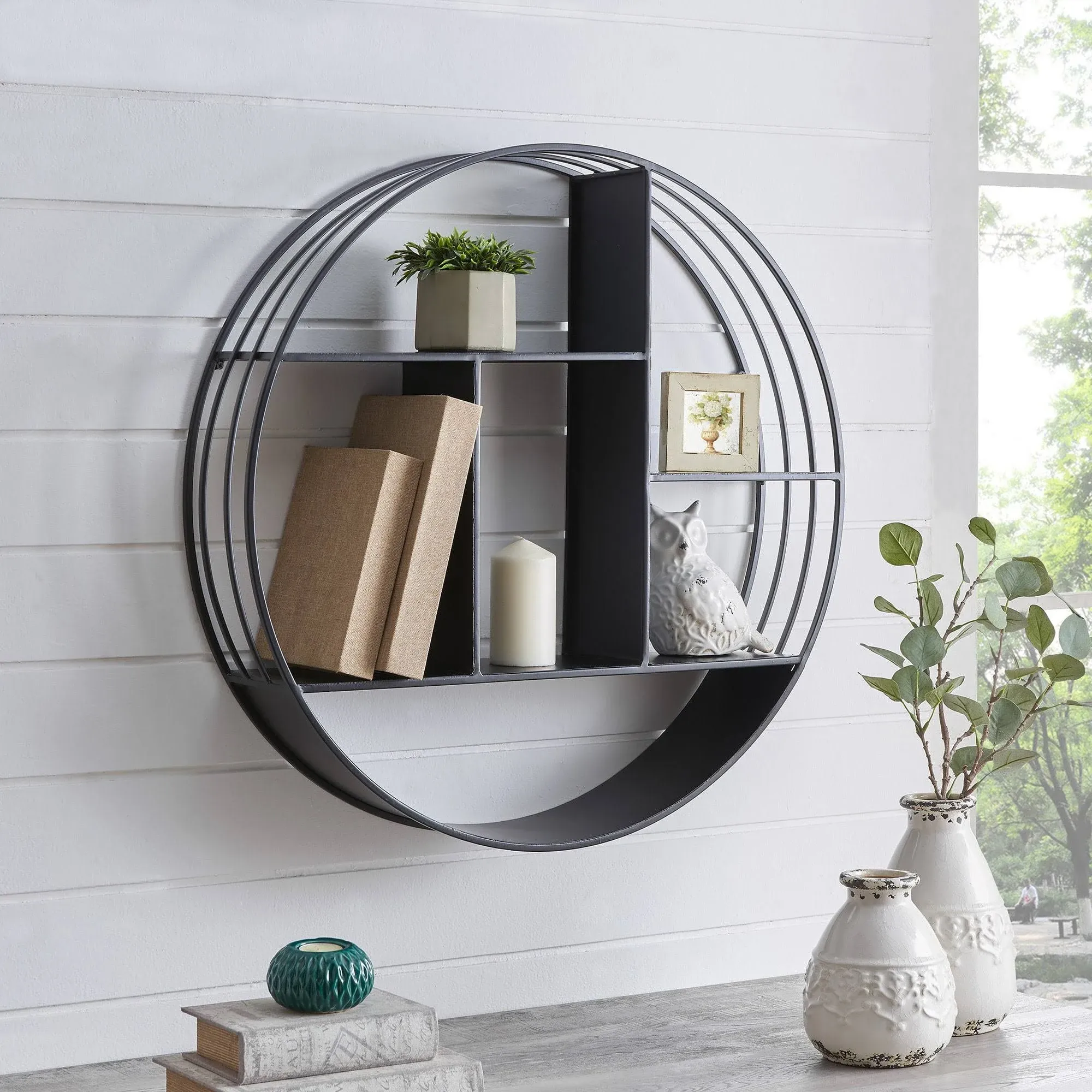 FirsTime 27.5-in L x 6-in D x 27.5-in H Silver Metal Circle Floating Shelf (4 Shelves) Lowes.com