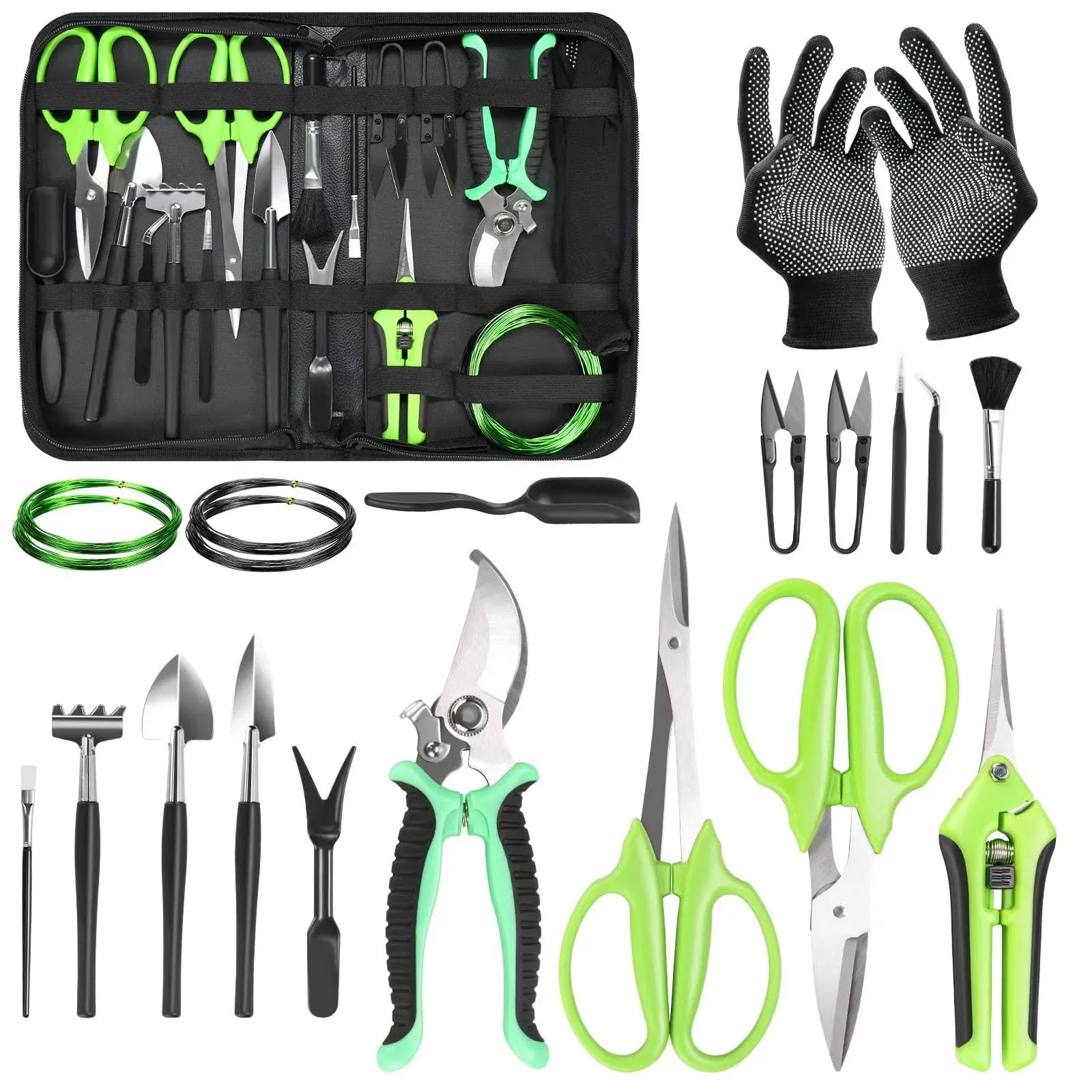 Bonsai Tool Kit 21 Pcs Gardening Tools Set Include Garden Pruning Shears Plant T