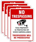 Large Video Surveillance Signs Outdoor,No Trespassing Sign Aluminum 10x14 Inch UV Ink Printed for House and Business (4-Pack)