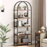 IDEALHOUSE Bookshelf 5 Tier Bookcase Arched Display Racks Tall Standing Bookshelves Metal Frame Rustic Storage Rack Shelf Brown Book Shelf for