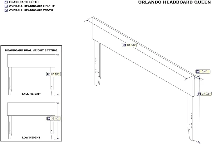 AFI Orlando Queen Size Headboard with Attachable Charger in Grey