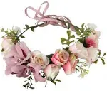 Adjustable Flower Headband Floral Garland Crown Halo Headpiece Boho with Ribbon