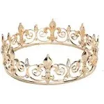 King crown for Men, Full Round Gold Crown, Metal Royal Birthday Crown, Men's Crystal Prince Crown and Tiara