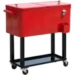 Outsunny 80 qt Rolling Ice Chest Portable Patio Party Drink Cooler Cart, Stainless Steel, Silver