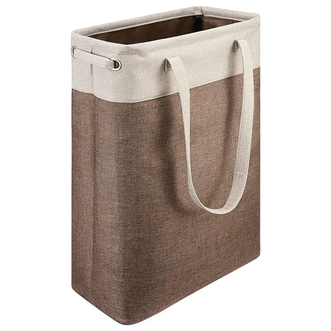 Laundry Basket With Handles Beige&amp;brown Slim Laundry Bin Collapsible Dirty Cloth