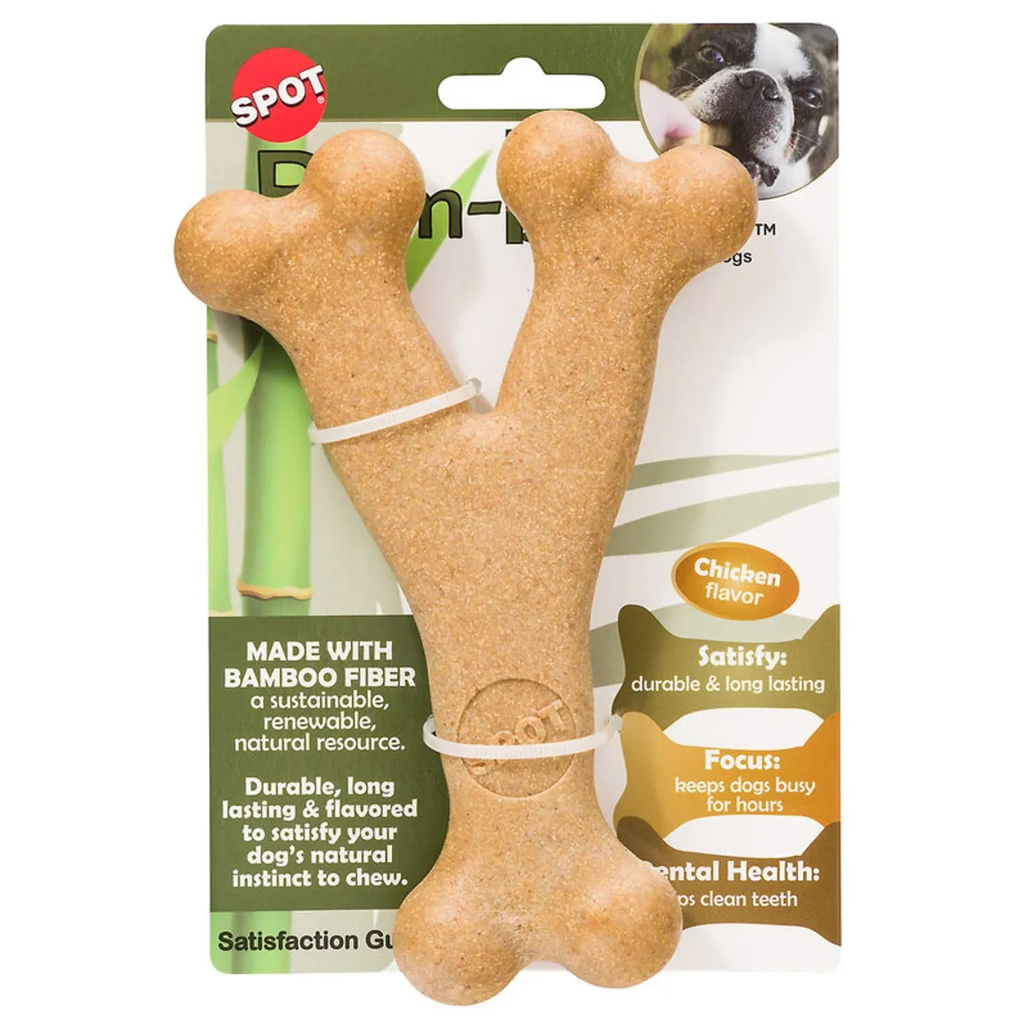 Spot Ethical Pet Bam-Bones 7&#034; Bamboo Chicken Flavor Wishbone Dog Chew NEW