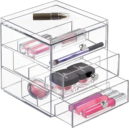 mDesign Plastic Storage Organizer Box with 3 Drawers for Cosmetics - Clear