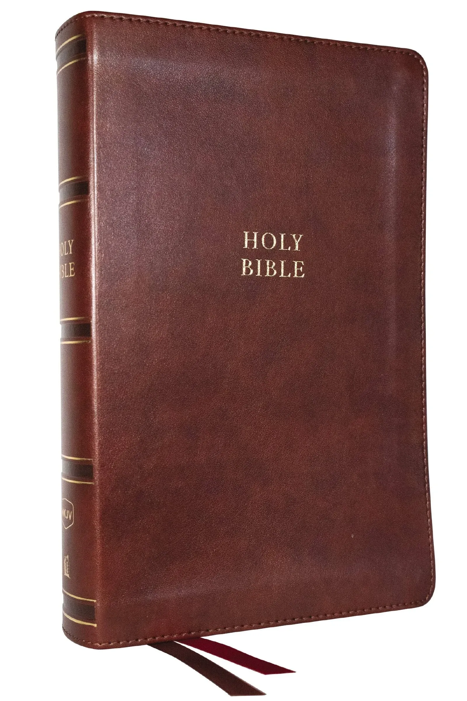 NKJV, Single-Column Reference Bible, Verse-by-Verse, Leathersoft, Brown, Red ...