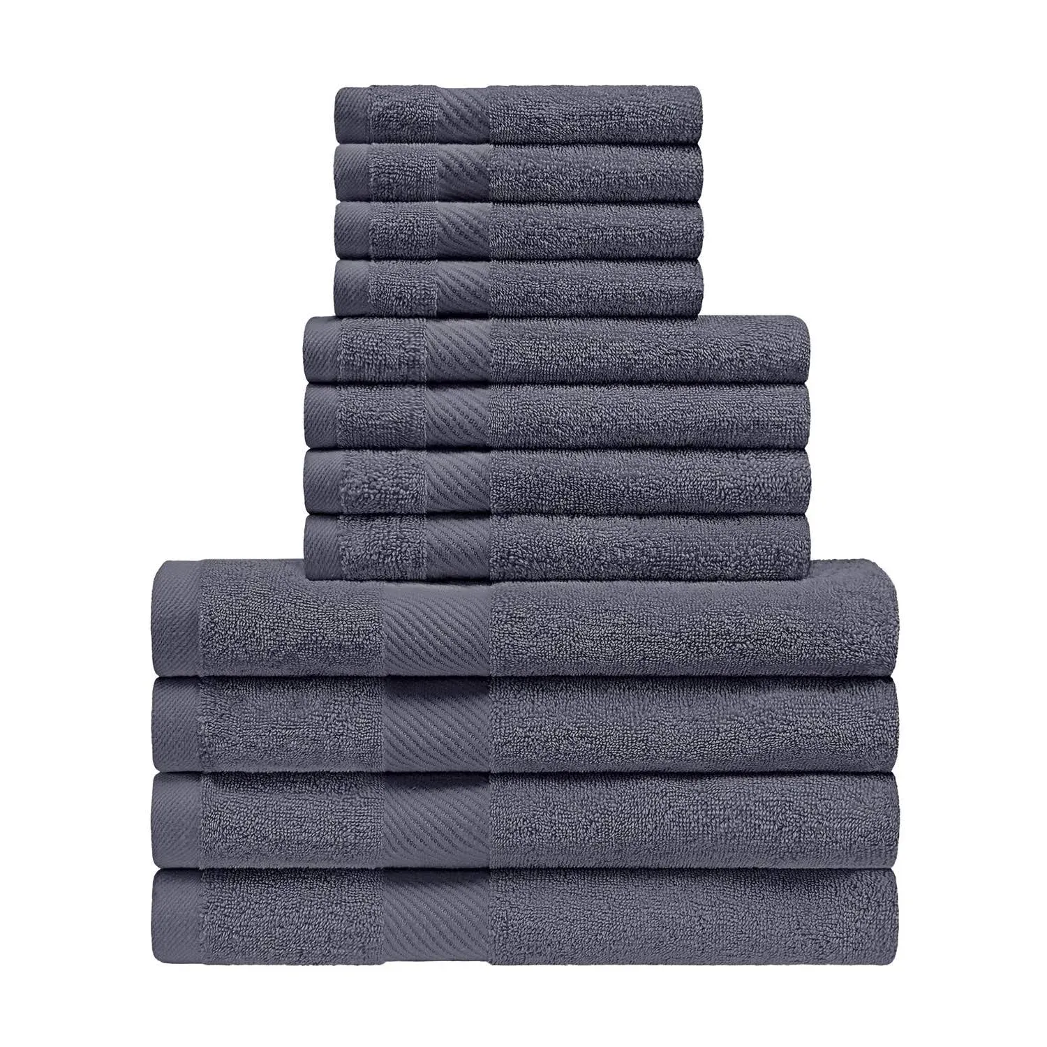 Bnm Egyptian Cotton Solid 12-Piece Towel Set, Trendy Colors, Blue