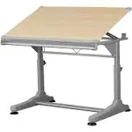 Stand Up Desk Store Height Adjustable Drawing and Drafting Table with 39.2"W x 27.5" D Surface, Silver Frame with Birch Top S