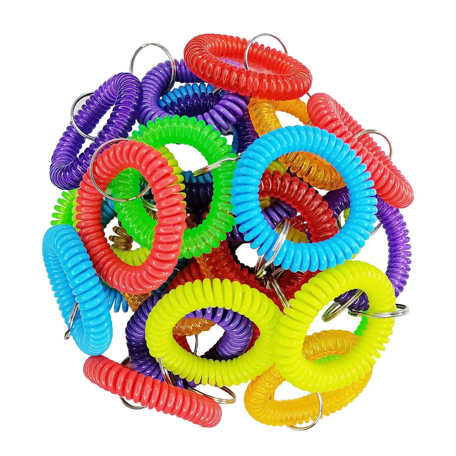 40PCS Multicolor Plastic Stretchable Spiral Bracelet Wrist Coil Key Chains, Wrist Band Key Ring Chain for Office, Shopping Mall, Sauna, Outdoor Sport…