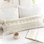 BlissBlush Cream Decorative Lumbar Throw Pillow Cover 14x36 Boho Long Cushion for ...