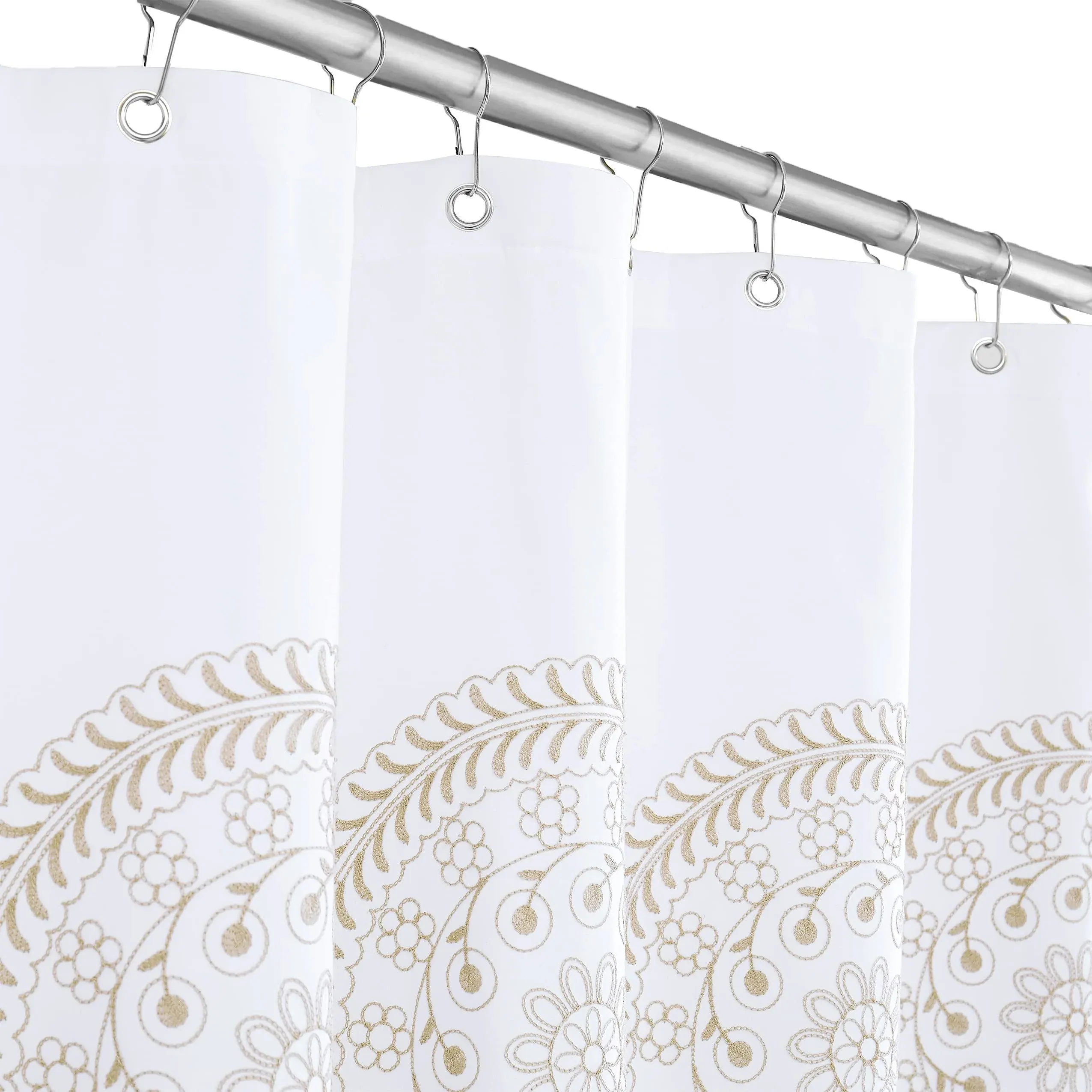  Tan and White Embroidered Shower Curtain for 70&#034;x 72&#034;|1 Panel Embroidery | Tan