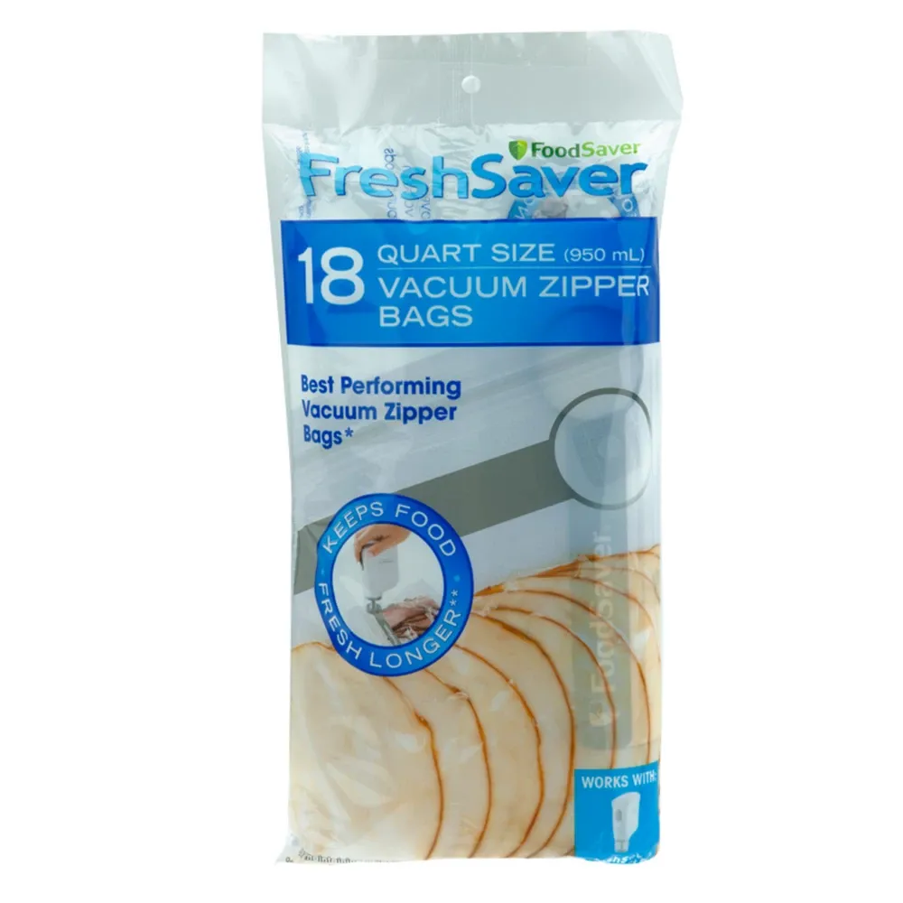 Foodsaver Zipper Bags, Vacuum, 1 Quart - 18 bags