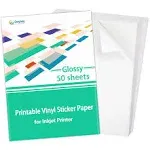 Gwybkq Sticker Paper Printable Vinyl for Inkjet Printer, 50 Sheets Glossy White Waterproof Labels