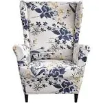 Wing Chair Slipcovers 2 Pieces Stretch Spandex Wingback Chair Covers Sofa Slipcover Printing Wingback Armchair Slipcovers Furniture Protector Couch Soft with Elastic Bottom for Wingback Chairs,12