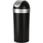 16 1/2 gal Black/Silver Plastic Trash Receptacle with Swing Lid - 14 1/2"Dia x 35"H