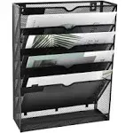 5 Tier Vertical Mesh Wall File Organizer Hanging Magazine Rack with Bottom Tray