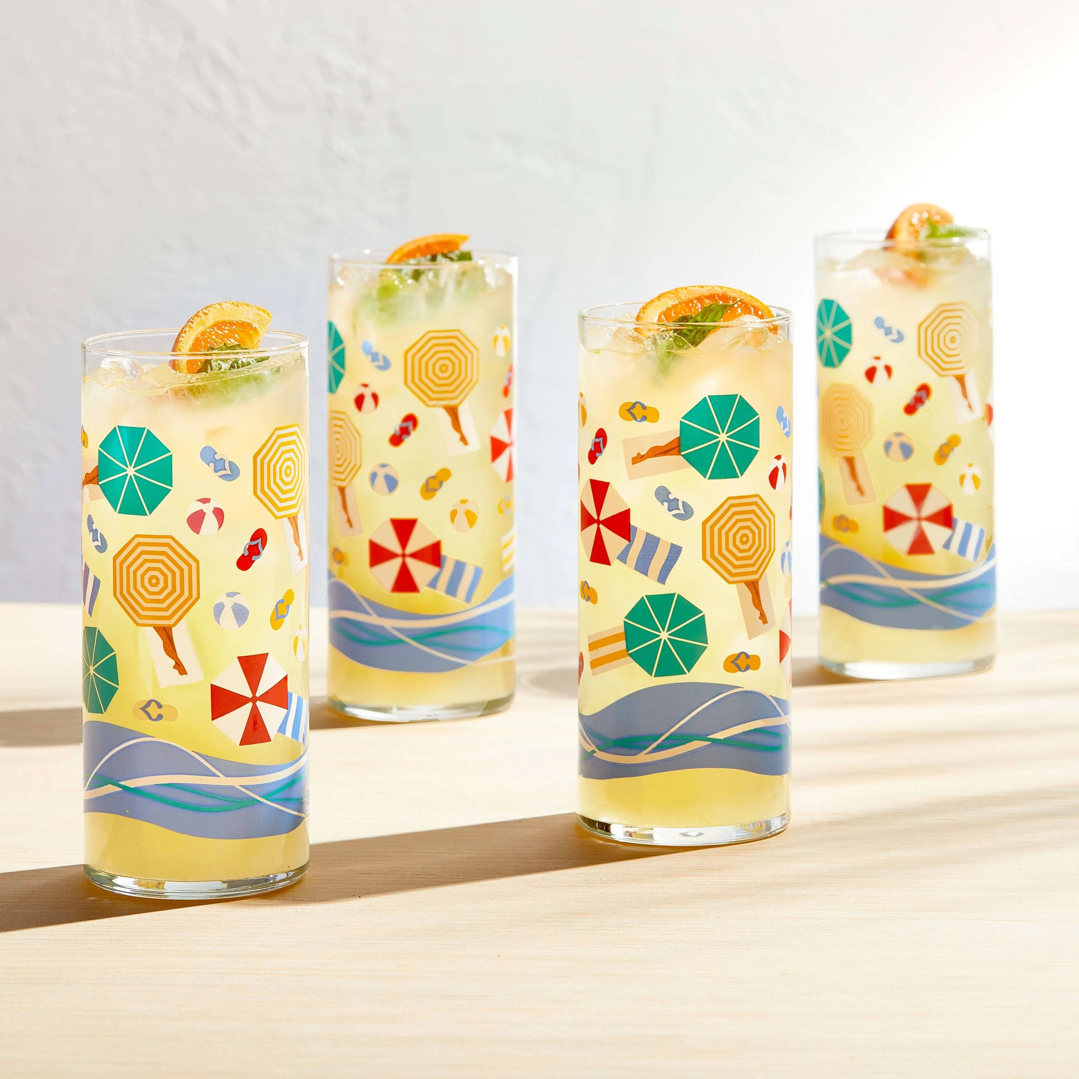 Libbey Vintage Beach Scene Cooler Glasses, 16oz, Set of 4