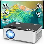 TMY Native 1080P Projector with 5G WiFi and Bluetooth 5.1, 4K Supported Mini Projector, Portable Projector Compatible with TV Stick/Phone/PC/DVD/HDMI/USB/TF, Outdoor Movie Projector