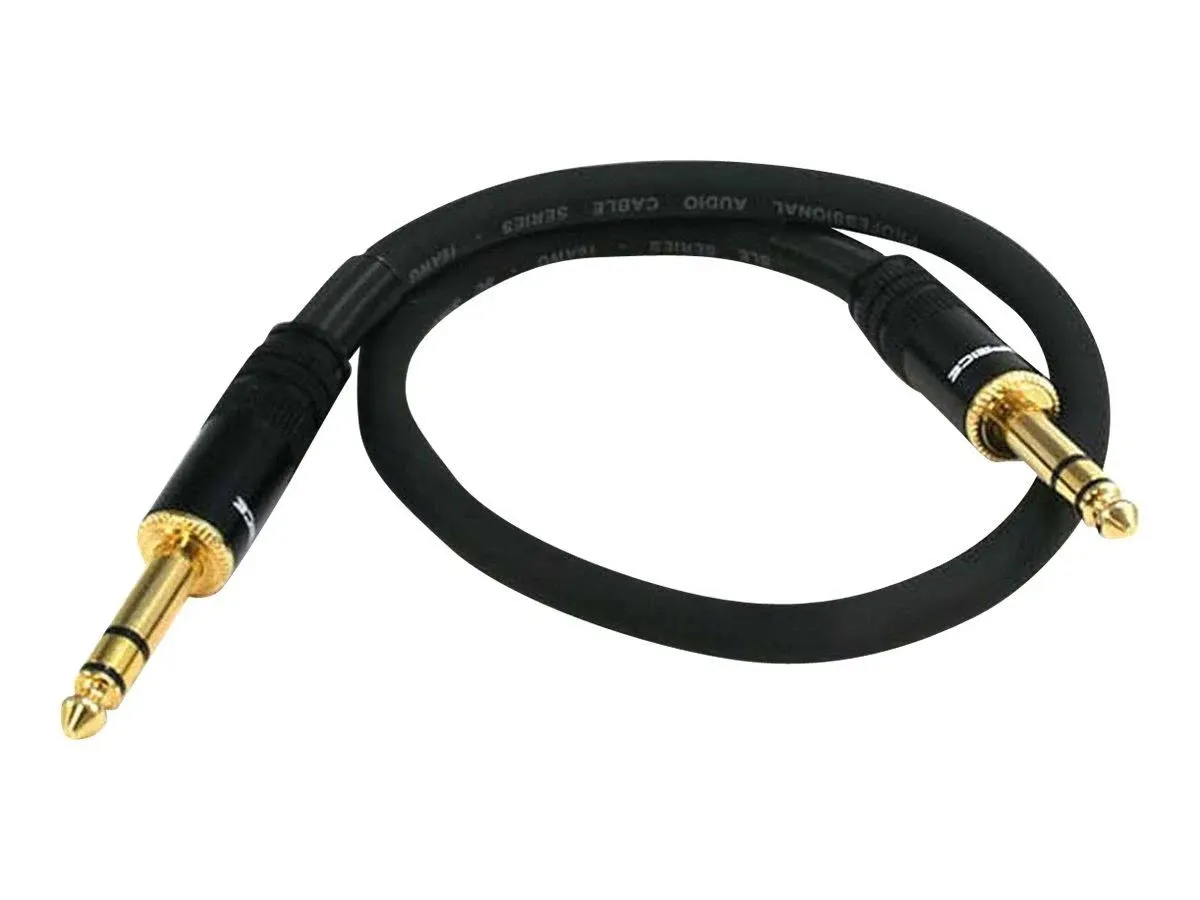 Monoprice 1/4-Inch TRS Male to 1/4-Inch TRS Male Cable - 1.5 Feet- Black, 16AWG, Gold Plated - Premier Series