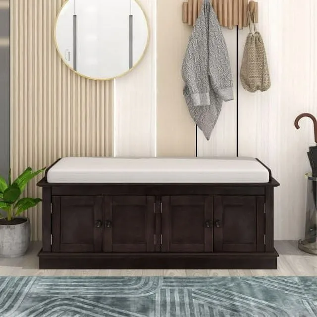 AWQM Entryway Bench with Removable Padded Cushion and Cabinet