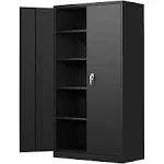 Steel SnapIt Storage Cabinet 72 inch Locking Metal Garage Storage Cabinet with 4 Adjustable Shelves, 2 Doors and Lock for File, Office, Garage, Home (