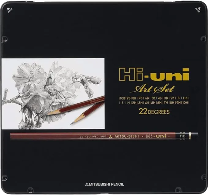 uni Hi Wooden Pencil Art Set - 10B to 10H - Box of 22 (HUAS)