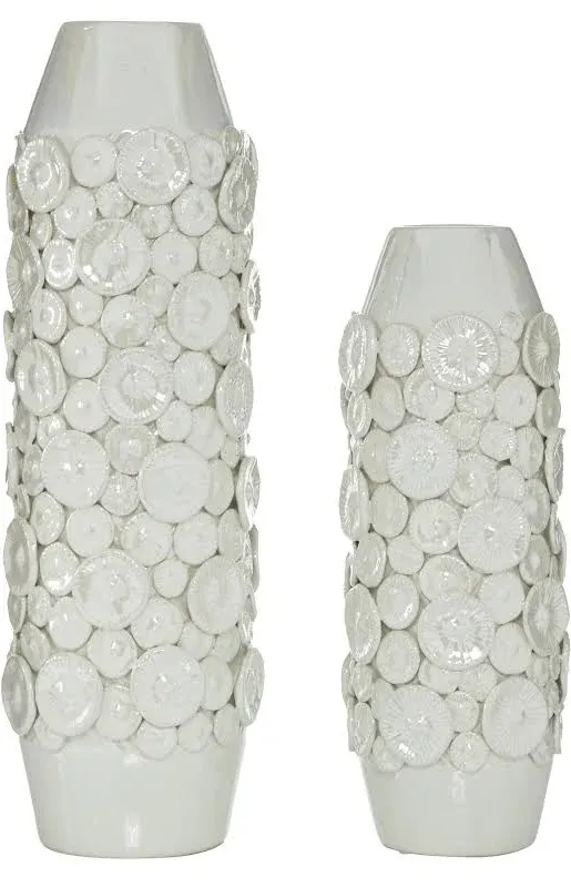 Deco 79 Ceramic Vase with Dimensional Circles, Set of 2 22", 17"H, White