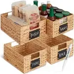 Best Choice Products Set of 4 16x12in Woven Water Hyacinth Pantry Baskets w/ Chalkboard Label, Chalk Marker - Natural