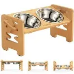 Vantic Elevated Dog Bowls-Adjustable Raised Dog Bowls with Stand for Small Size Dogs and Cats,Durable Bamboo Dog Feeder with 2 Stainless Steel Bowls and Non-Slip Feet