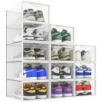 SESENO 12 Pack Shoe Storage Boxes, Clear Plastic Stackable Shoe Organizer Bins